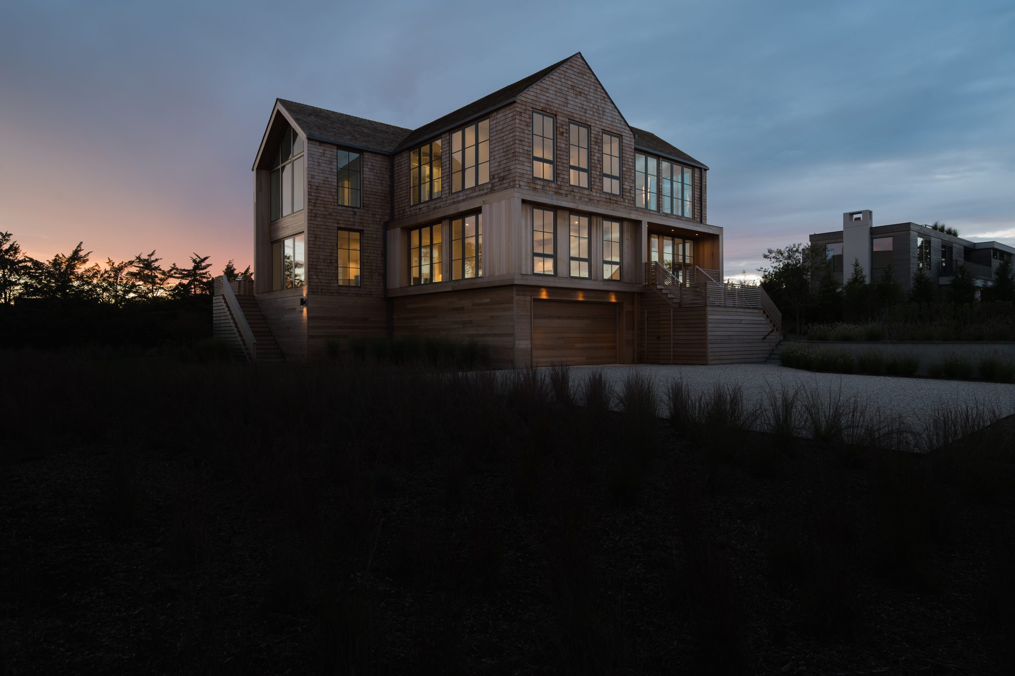Gabled forms against the evening sky